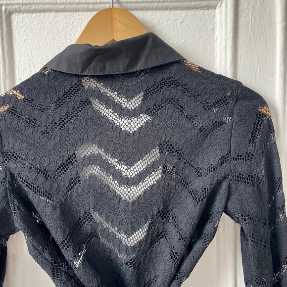 VTG Black Lace Goth Y2K Wrap Top Dark Romantic Shear Studio De Compagnie Paris - Picture 10 of 11